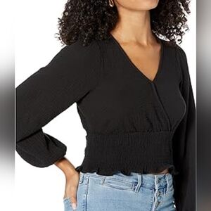 Women's Madewell Smocked Cotton‎ Black Top, V-Neckline Sz M
